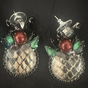 VICKY SARGE Maroon, Green, and Grey Gem and Snakeskin Earrings
